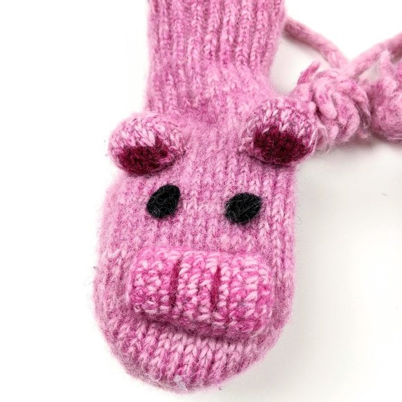 Yetilang Piglet Wool Mohair  Knitted Winter Hat and Mittens Set - Picture 7 of 16